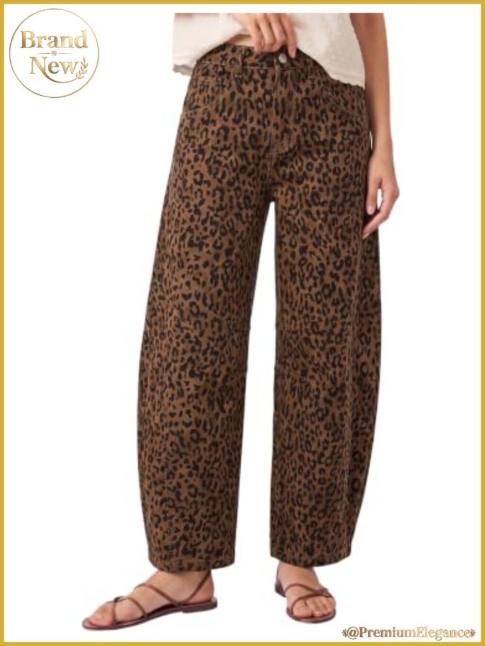 High Waisted Baggy Barrel Jeans with Leopard Cheetah Print